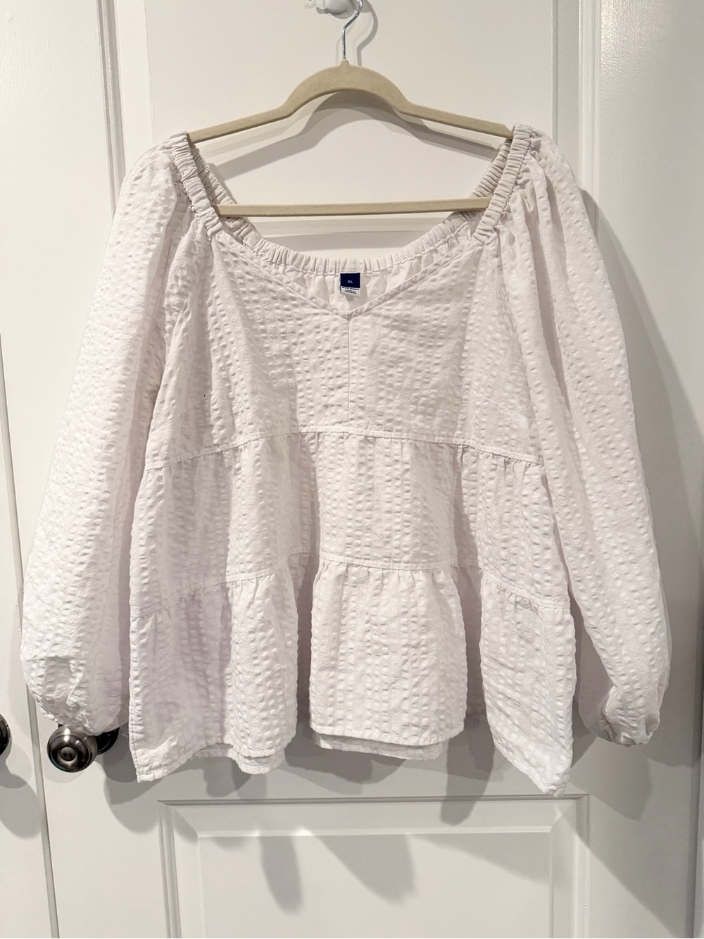 Old Navy Long Sleeve Tiered Empire Calla Lily White | Size XL - Picture 2 of 5